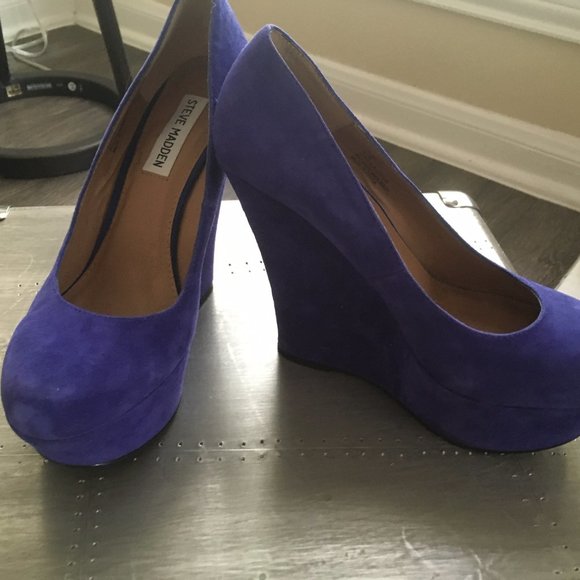 Steve Madden PAMMYY blue suede wedge 6.5 - Picture 2 of 14